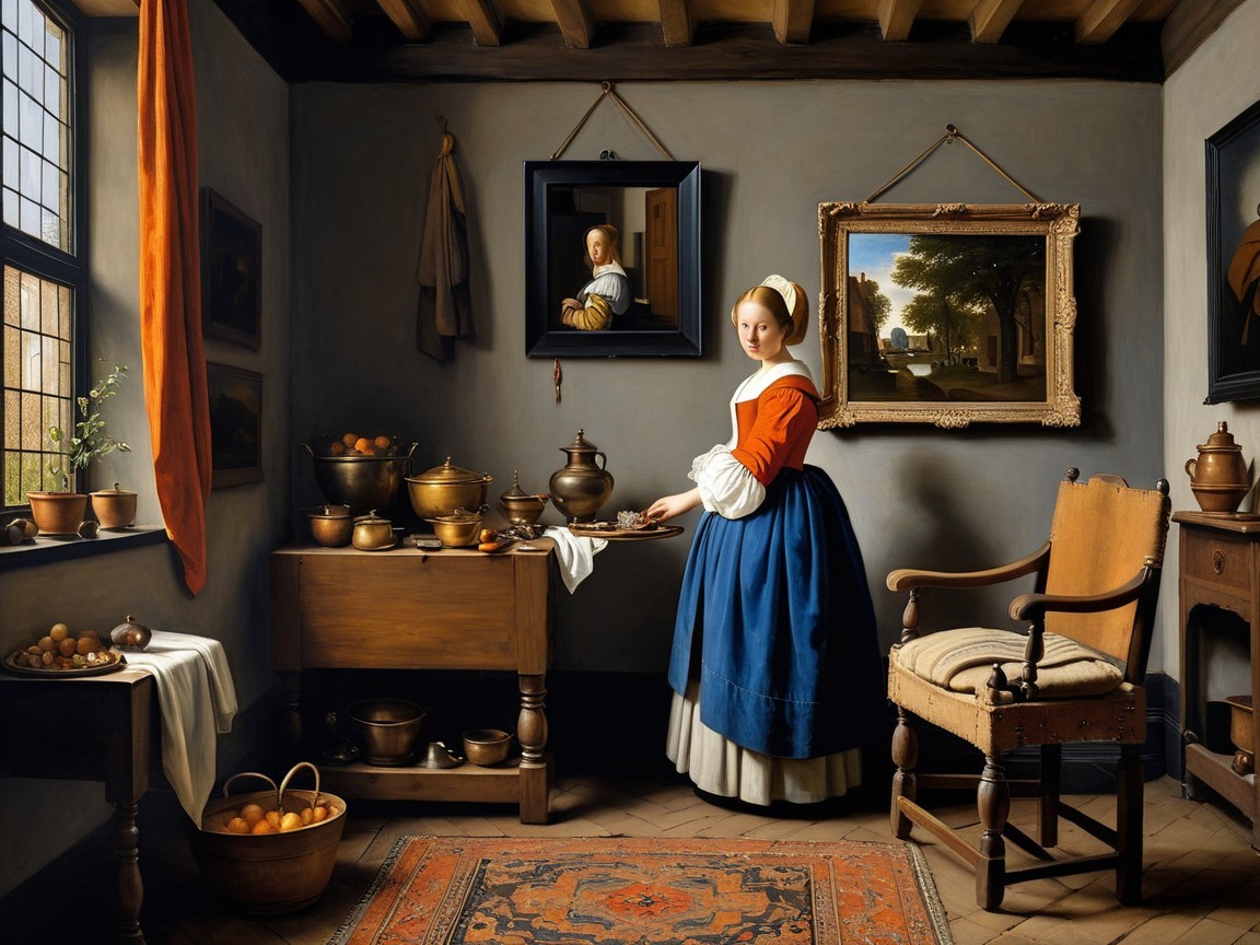17th-Century Dutch Kitchen with Traditional Attire