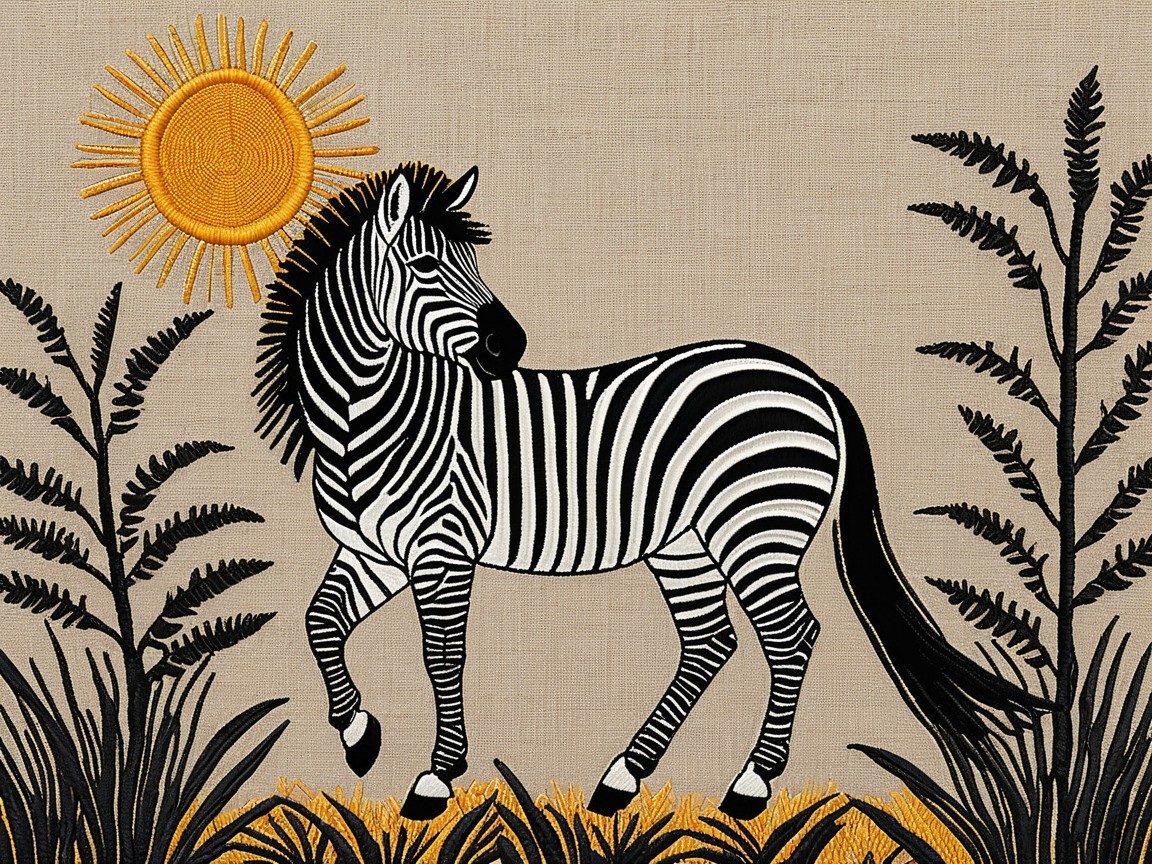 Stylized Zebra Artwork with Natural Elements