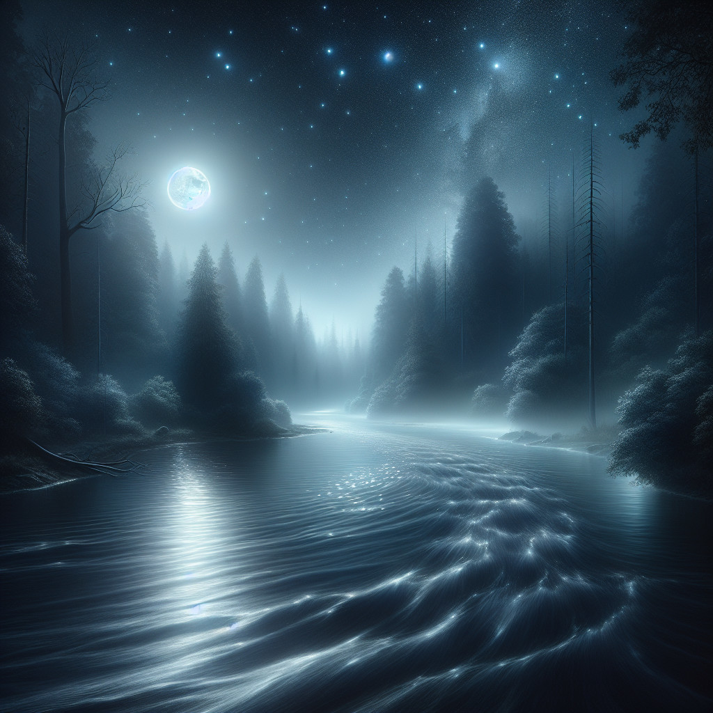 Tranquil Night Scene of a River in a Forest