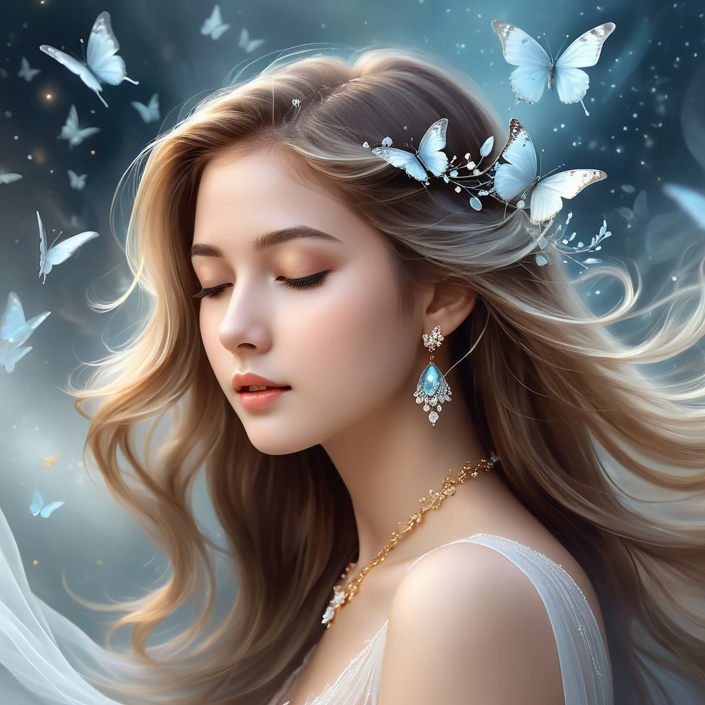 Serene Portrait of a Young Woman with Butterflies