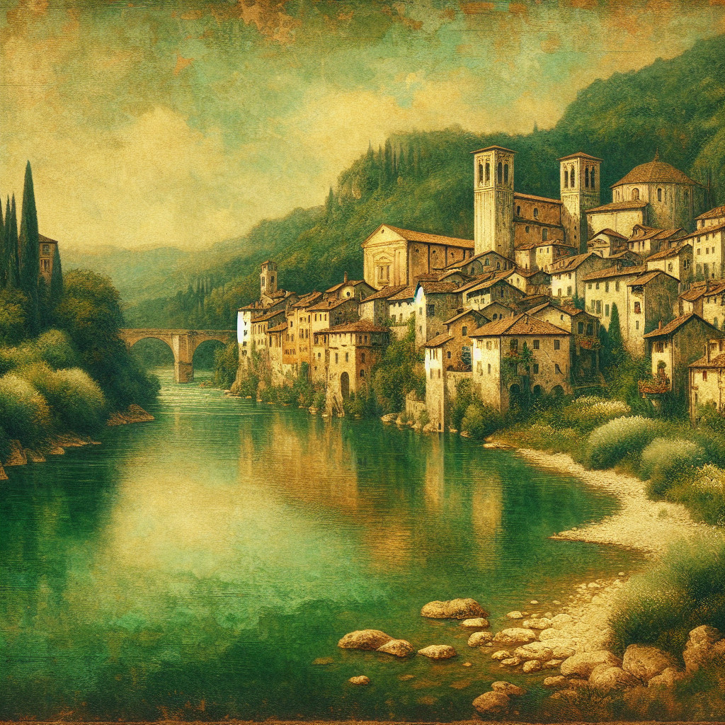 Picturesque Riverside Village Amidst Lush Hills