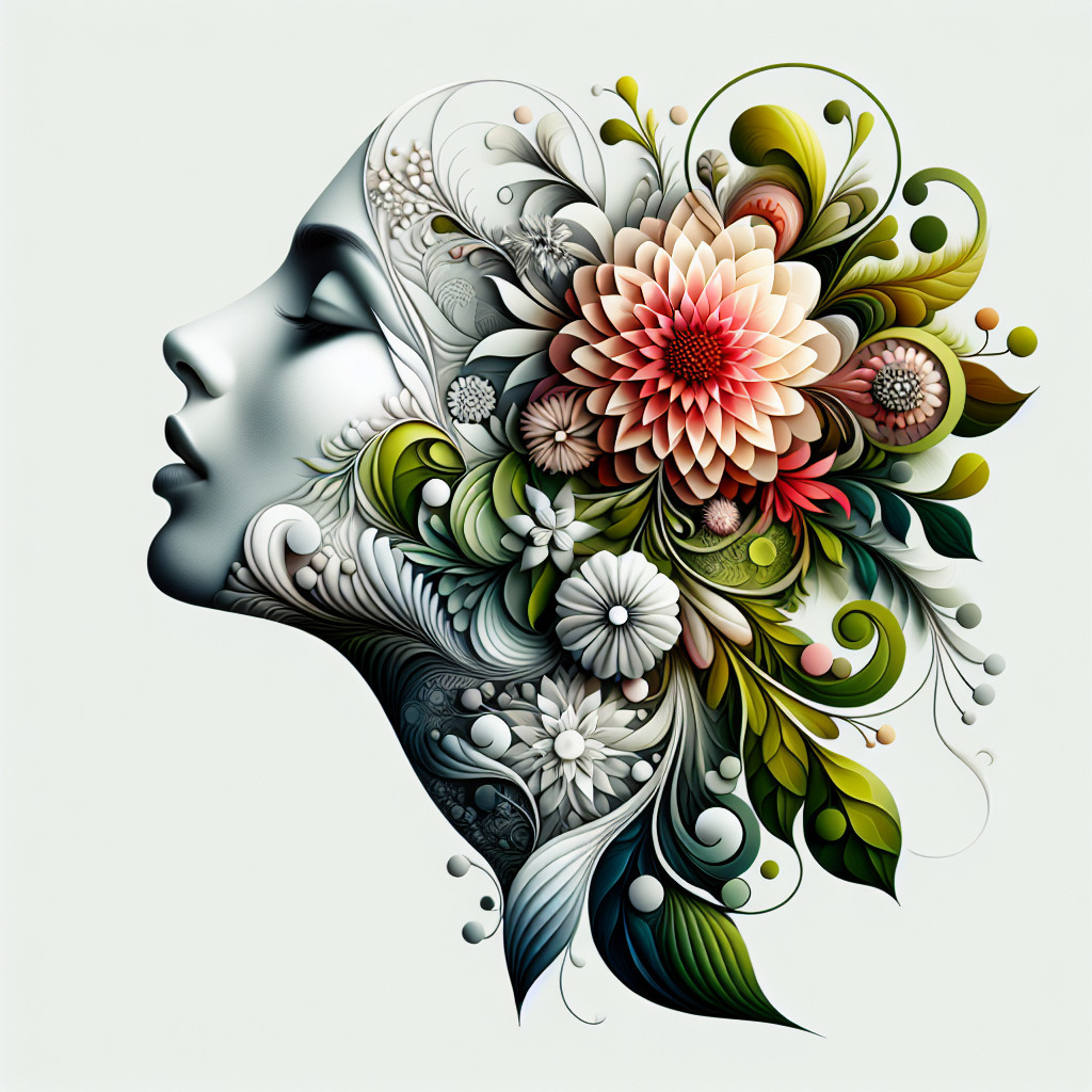 Stylized Profile of a Woman with Floral Elements