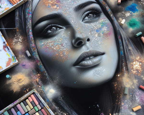 Pastel Portrait of Young Woman in Artistic Setting