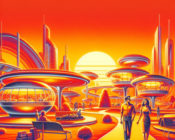 Retrofuturistic 80s Landscape with Vibrant Sunset