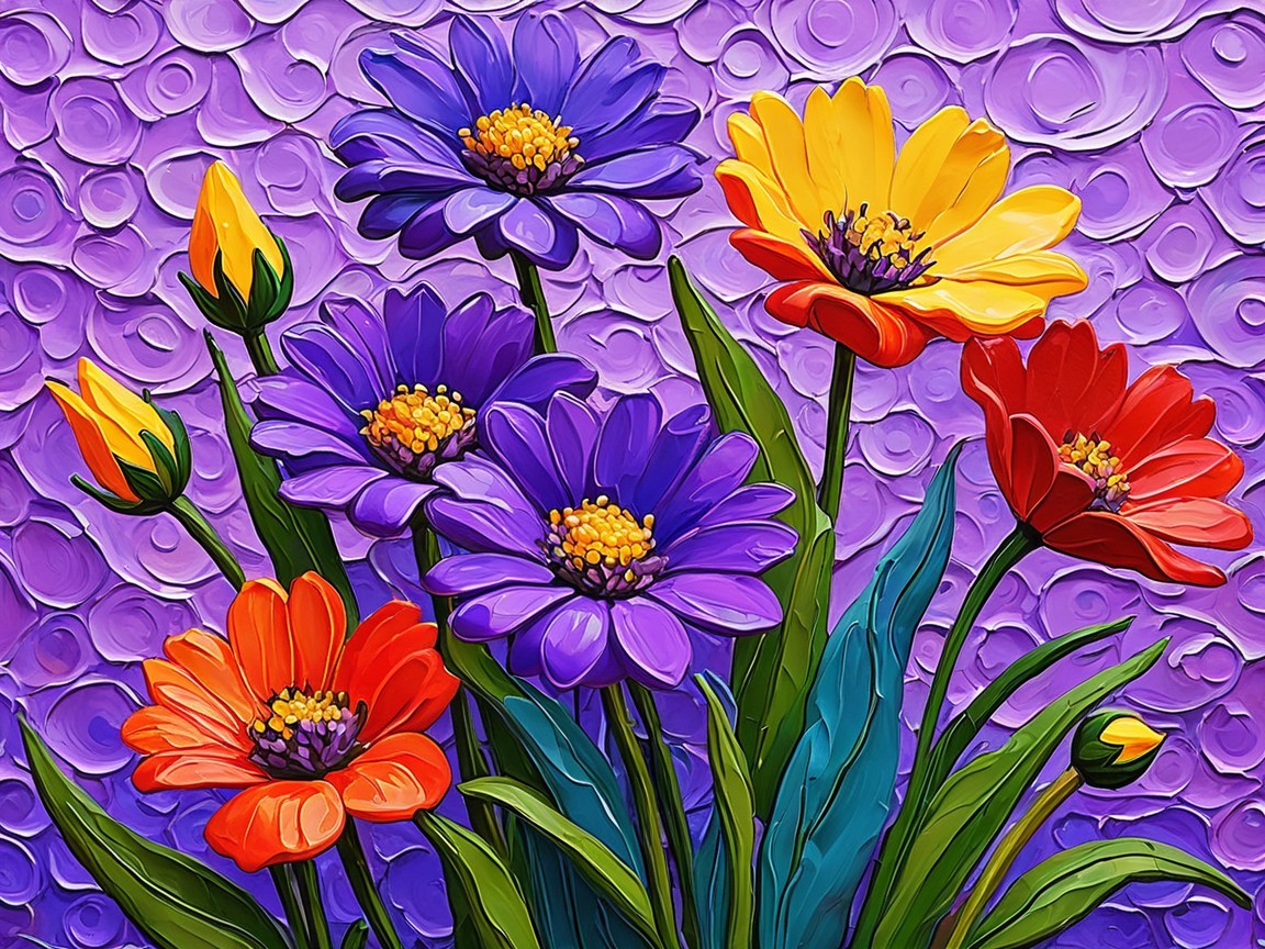 Vibrant Flower Bouquet on Textured Purple Background