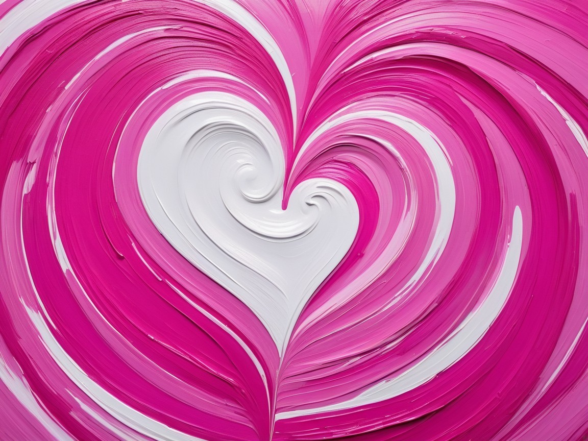 Abstract Heart Artwork in Pink and White Paint