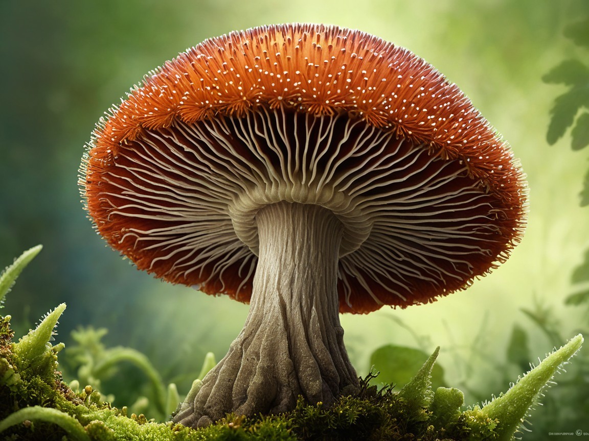 Vibrant Orange Mushroom with White Gills in Forest