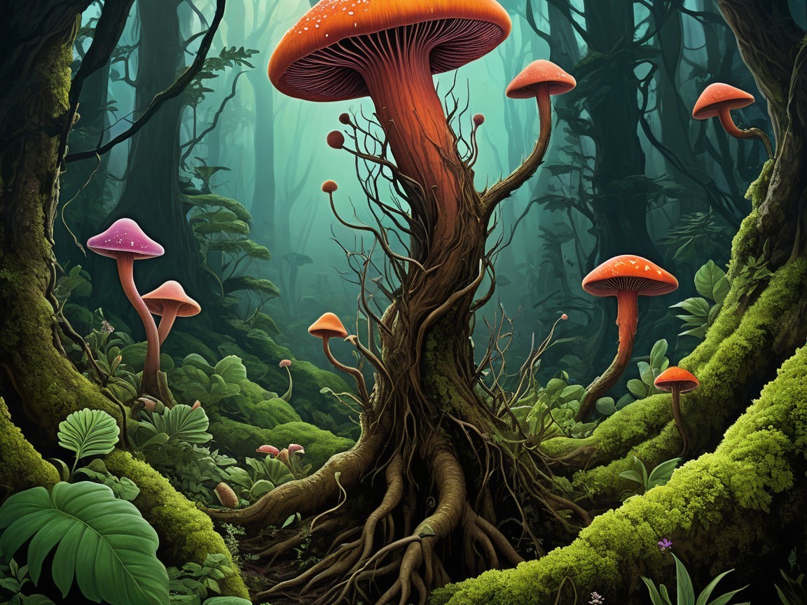 Vibrant Glowing Mushrooms in a Mystical Forest
