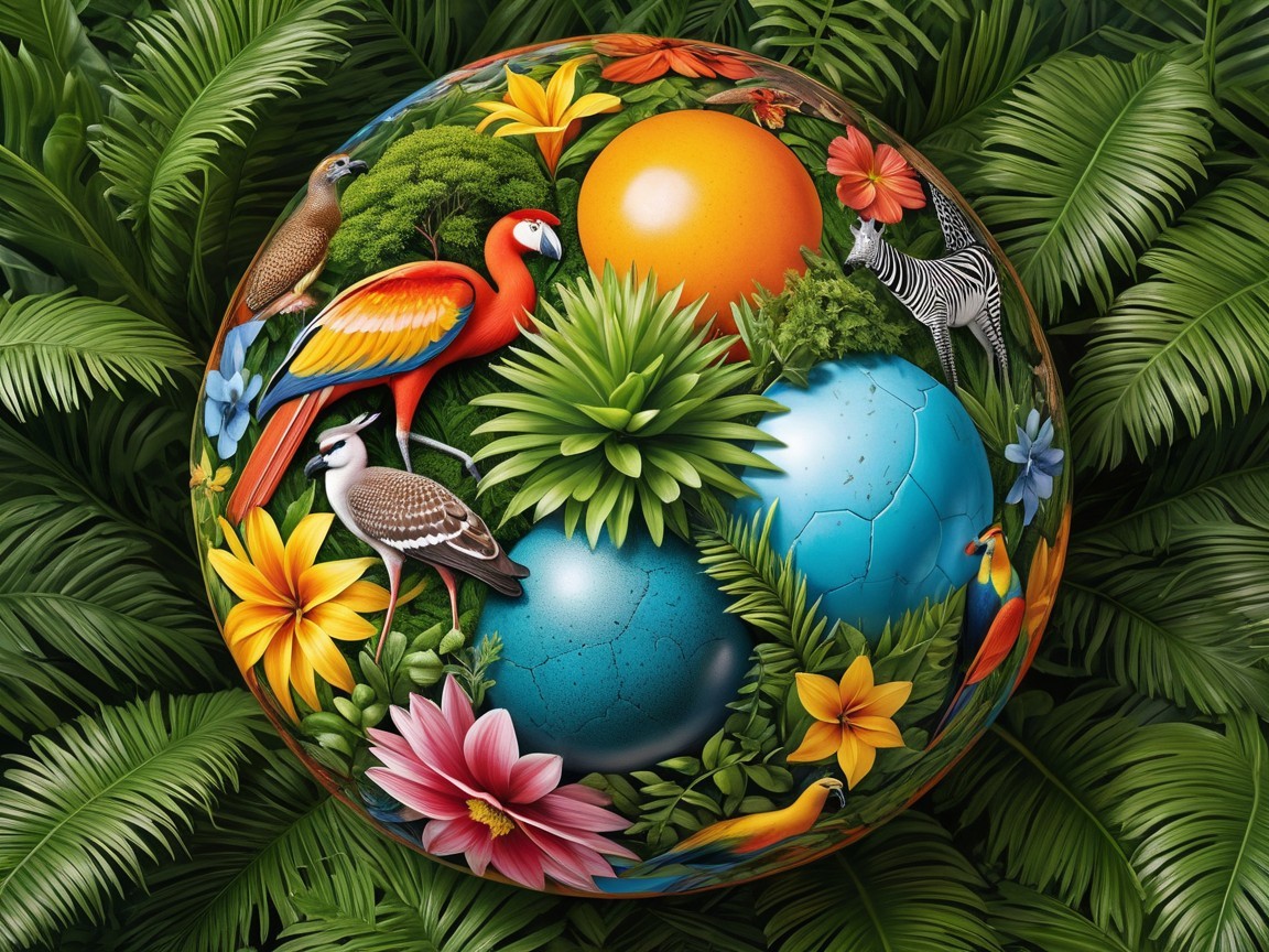 Vibrant Tropical Scene with Exotic Birds and Flora
