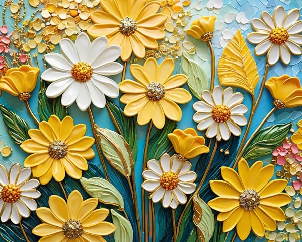 Vibrant Yellow and White Flower Arrangement Description