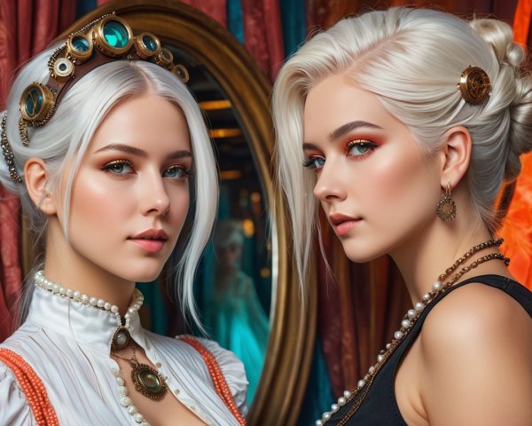 Elegant Women with Blonde Hair and Intricate Jewelry