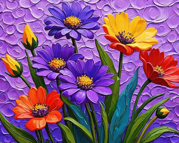 Vibrant Flower Bouquet on Textured Purple Background