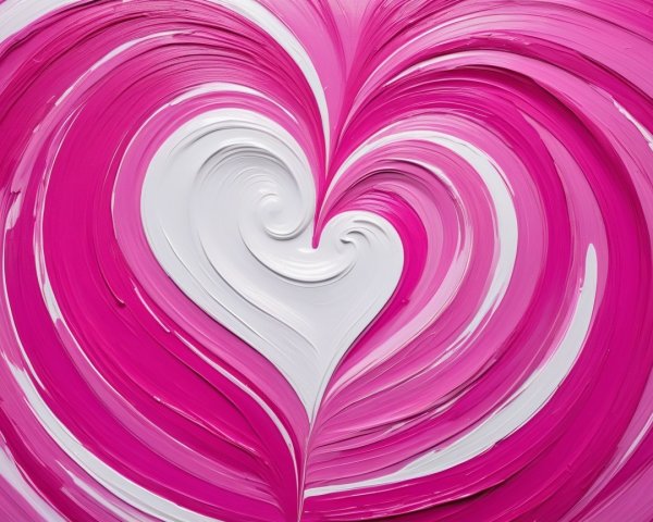 Abstract Heart Artwork in Pink and White Paint