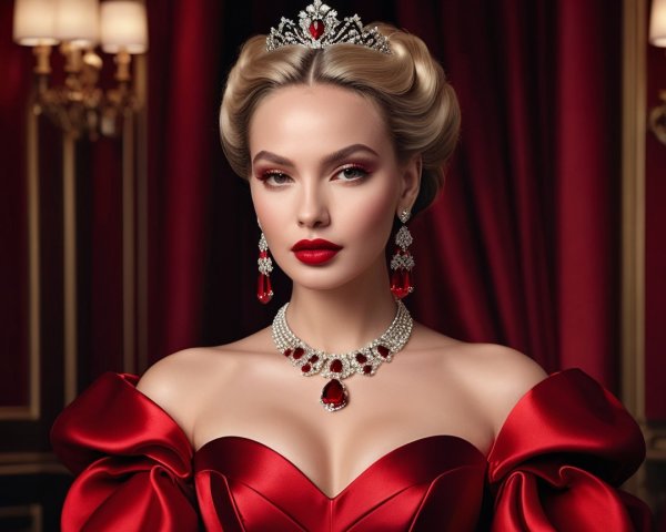 Glamorous Woman in Red Gown with Elegant Accessories