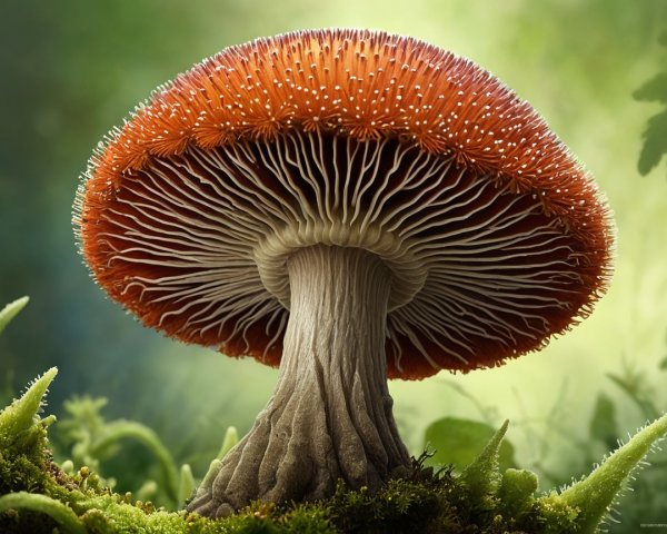 Vibrant Orange Mushroom with White Gills in Forest