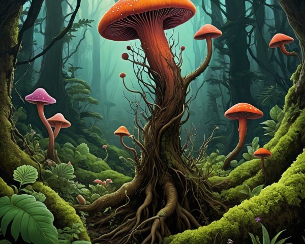 Vibrant Glowing Mushrooms in a Mystical Forest