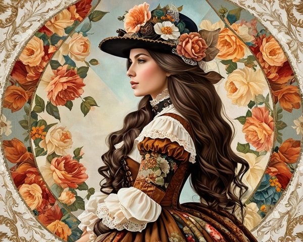 Vintage Floral Dress with Romantic Rose Background