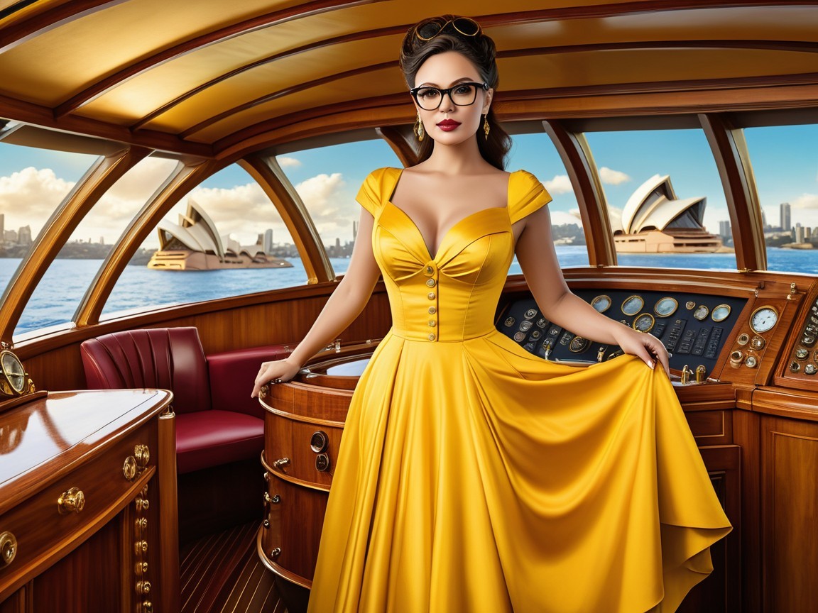 Stylish Woman in Yellow Dress on Luxurious Boat