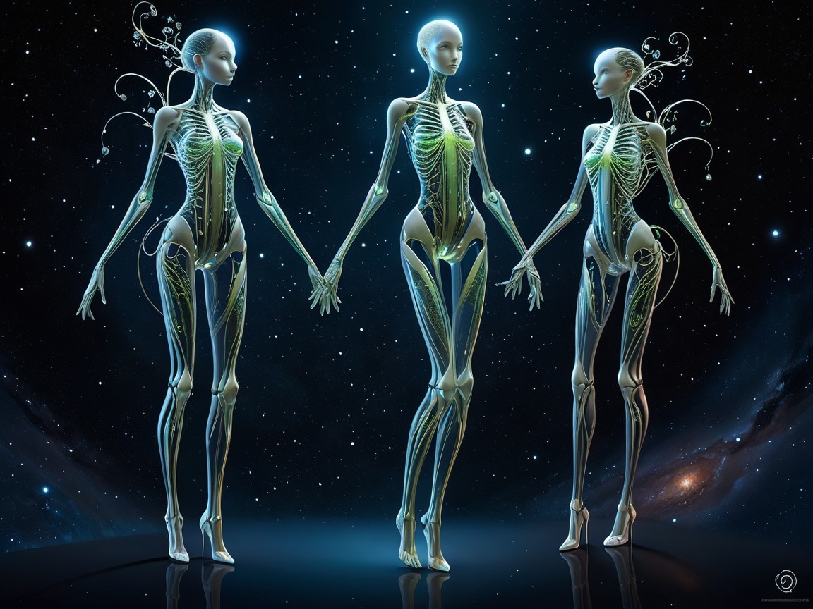 Futuristic Skeletal Humanoids in Cosmic Setting