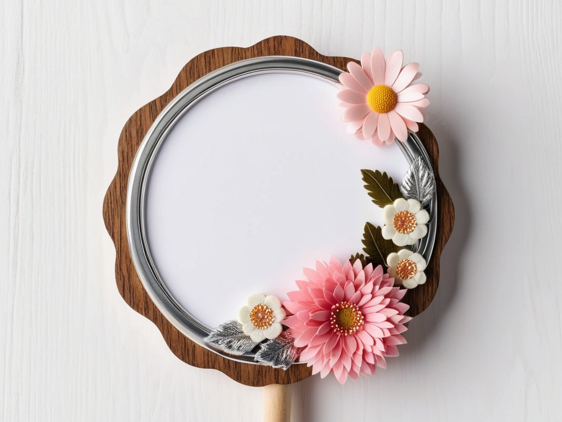 Round Wooden Mirror with Floral Scalloped Frame