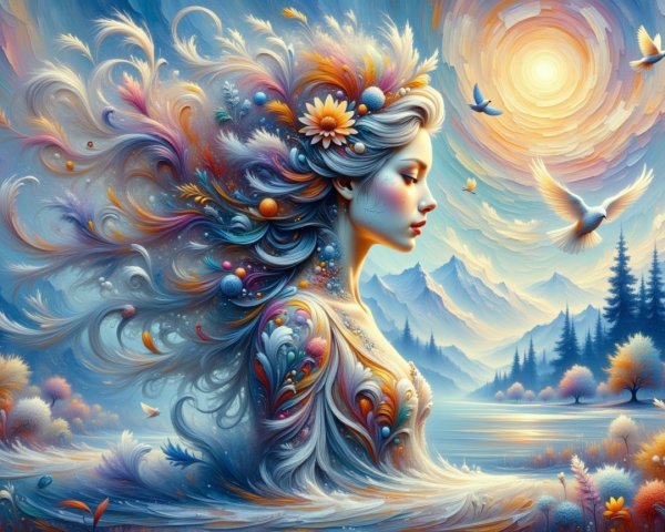 Ethereal Figure in Vibrant Natural Landscape