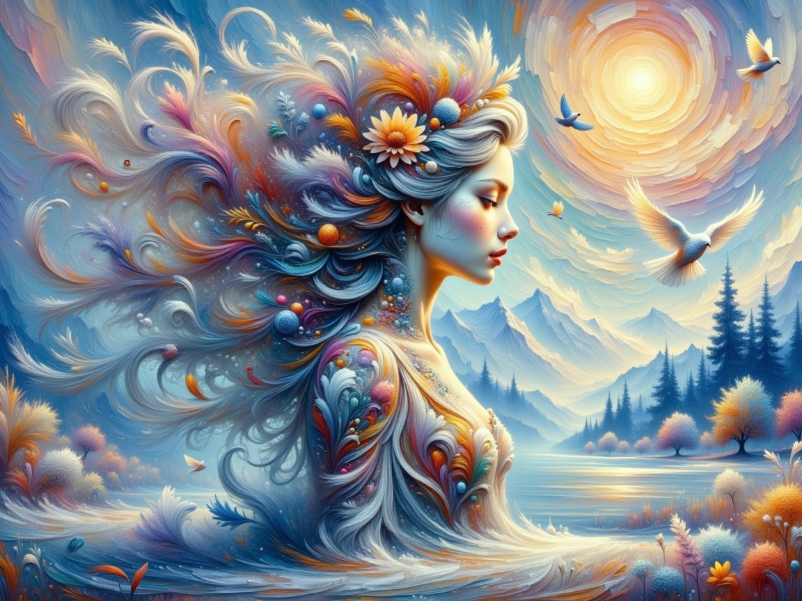 Ethereal Figure in Vibrant Natural Landscape