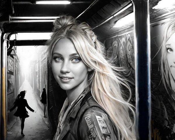 Detailed Black-and-White Image of a Smiling Woman