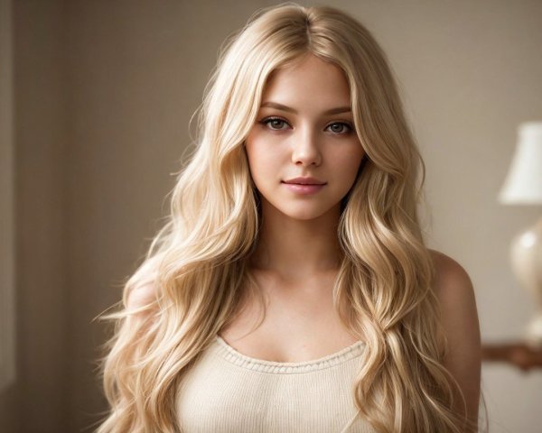 Young Woman with Blonde Hair in Soft Focus Background