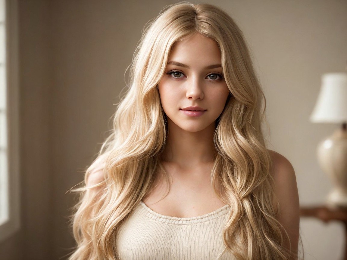 Young Woman with Blonde Hair in Soft Focus Background