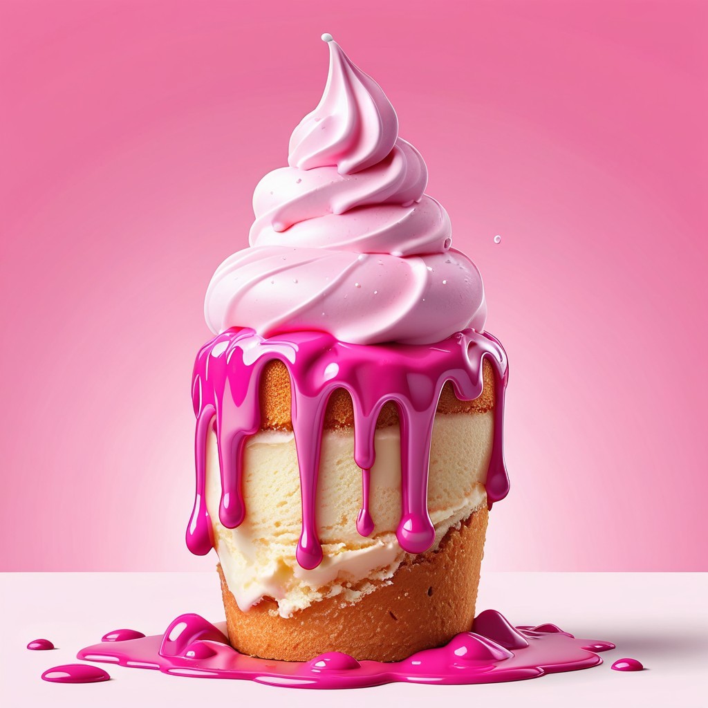 Cupcake with Pink Frosting and Ice Cream Filling
