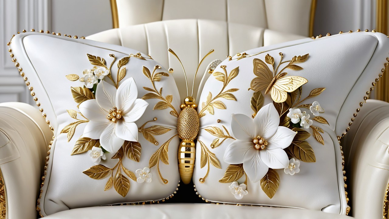 Luxurious Throw Pillows with Floral and Butterfly Design