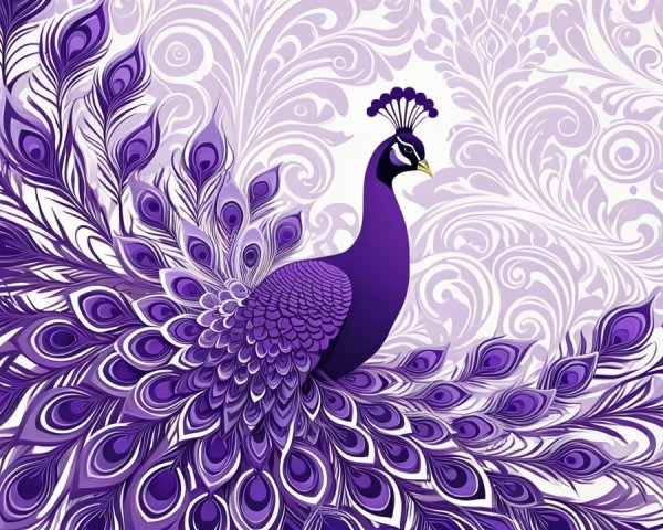 Illustration of a Peacock with Vibrant Purple Plumage