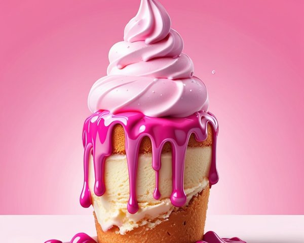 Cupcake with Pink Frosting and Ice Cream Filling