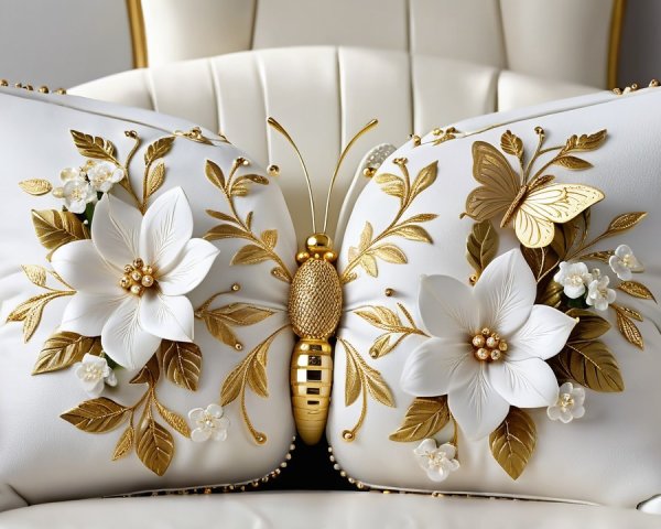 Luxurious Throw Pillows with Floral and Butterfly Design