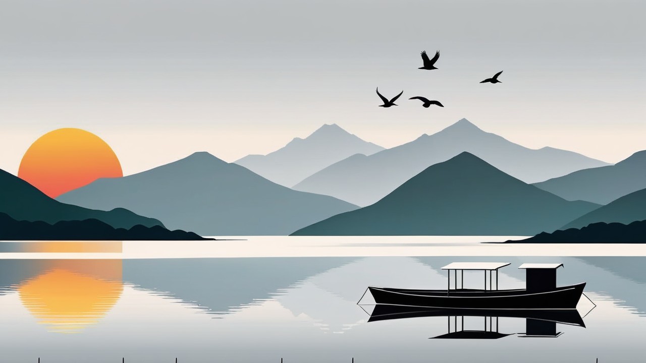 Tranquil Lake Landscape with Vibrant Sunset Hues