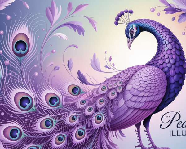 Vibrant Peacock with Intricate Plumage and Floral Motifs