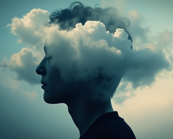 Surreal Profile Silhouette with Cloudy Thoughts