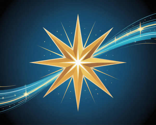 Golden Starburst with Blue and Silver Swirls on Black