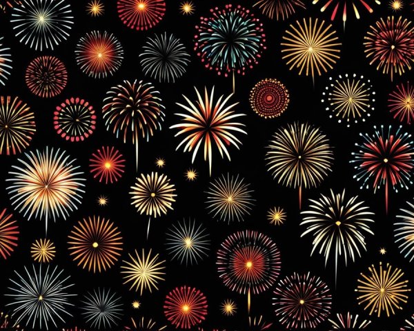 Colorful Fireworks Bursting in Night Sky Display