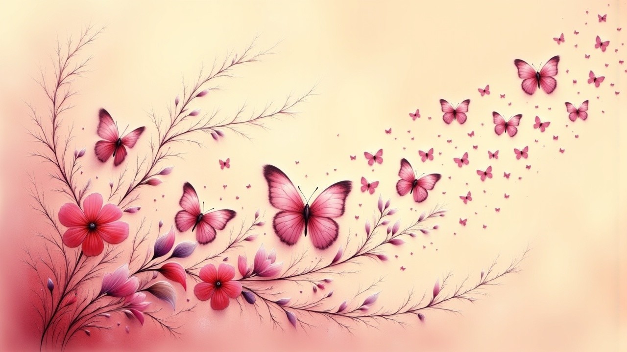 Whimsical Pink Flowers and Butterflies Arrangement