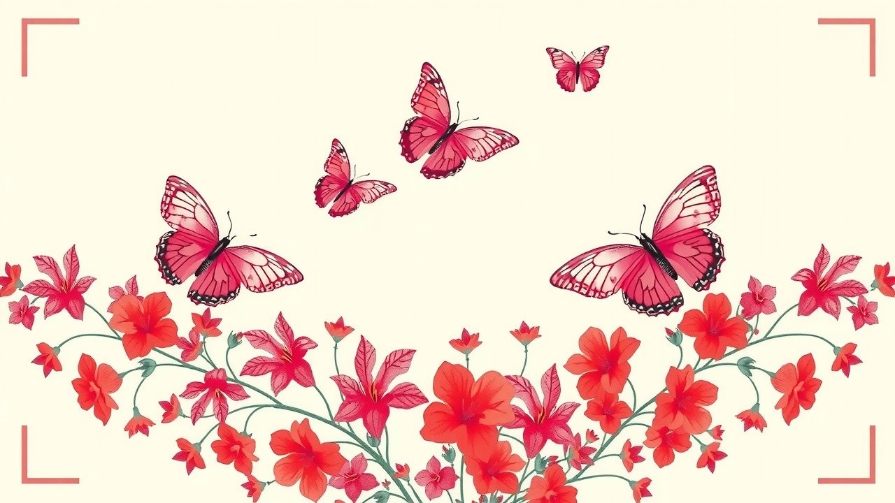 Delicate Pink Butterflies Above Vibrant Red Flowers