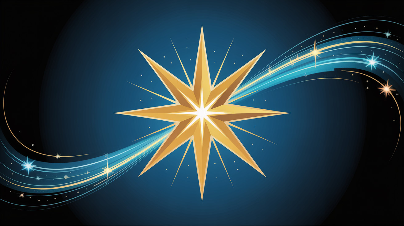 Golden Starburst with Blue and Silver Swirls on Black