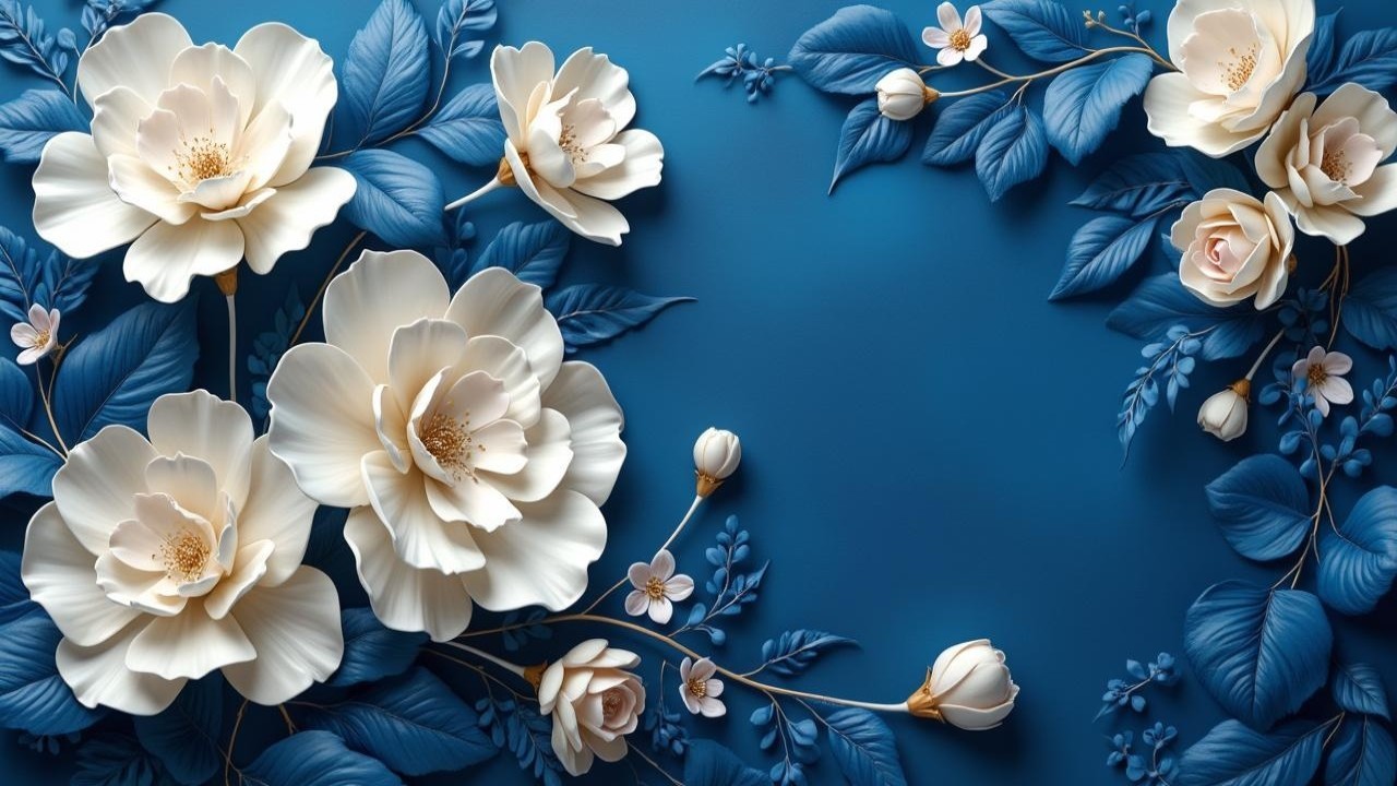 Three-Dimensional White Flowers with Blue Foliage