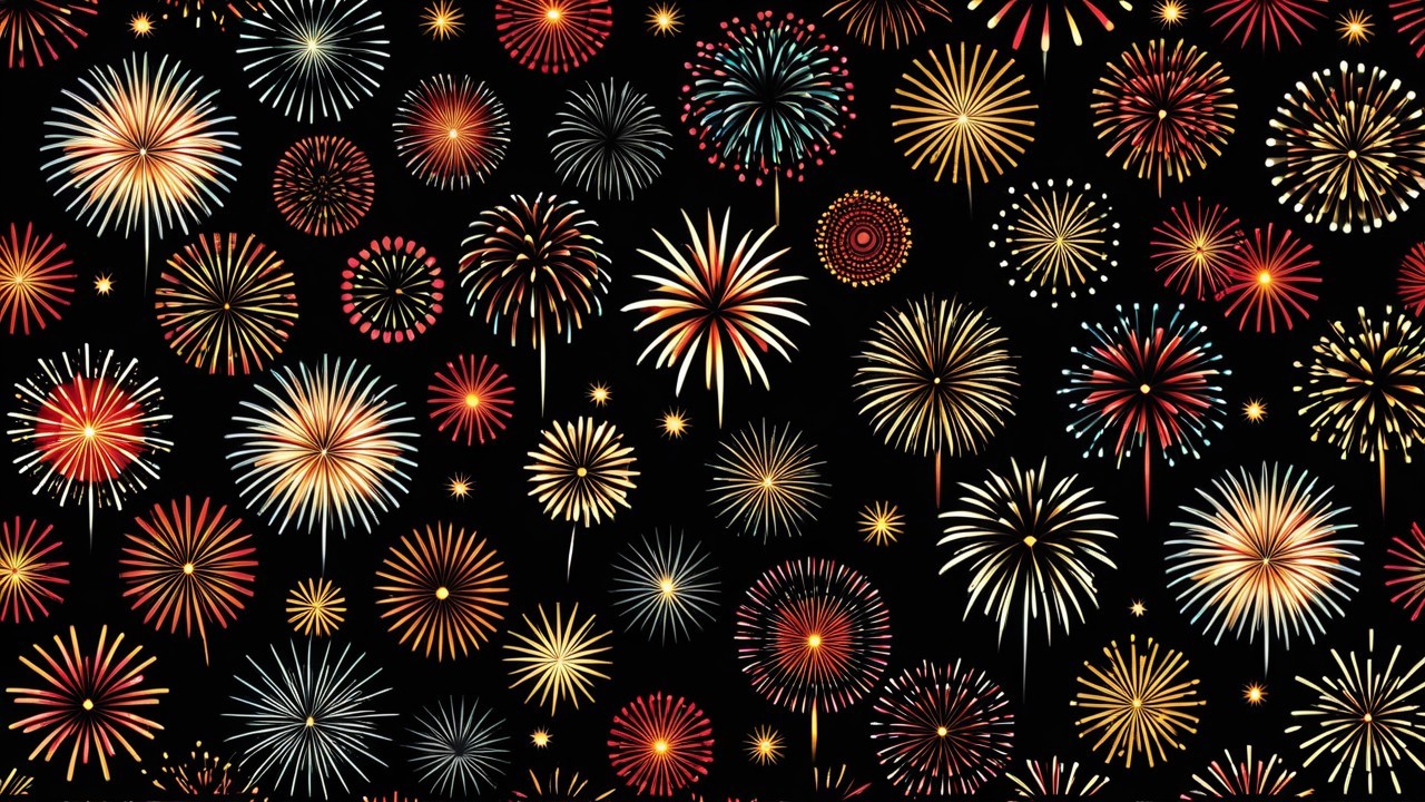 Colorful Fireworks Bursting in Night Sky Display