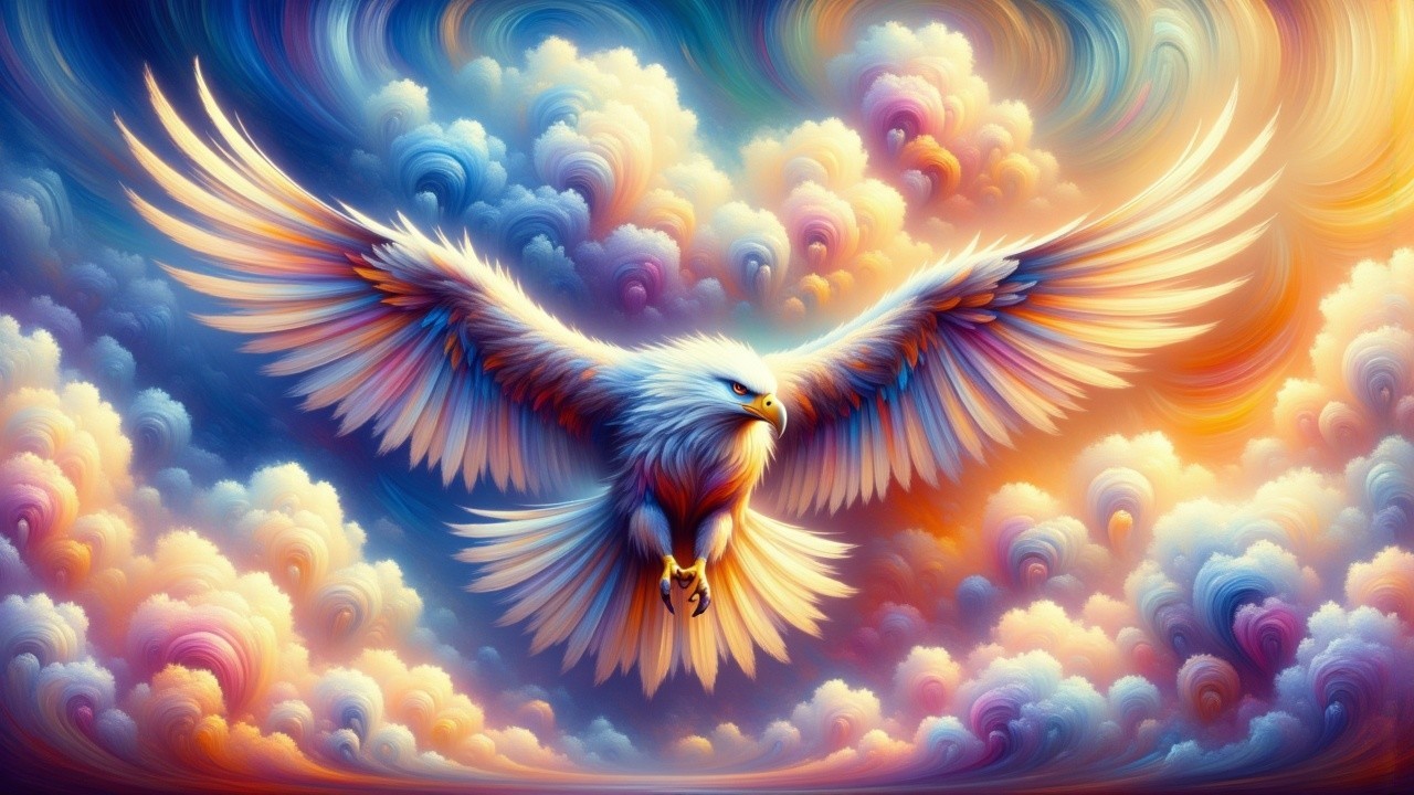 Majestic bird with colorful wings in vibrant sky