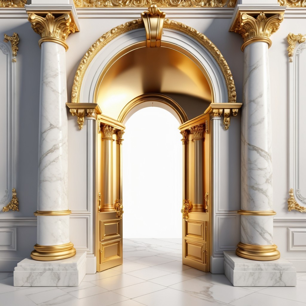 Opulent doorway with marble columns and golden accents