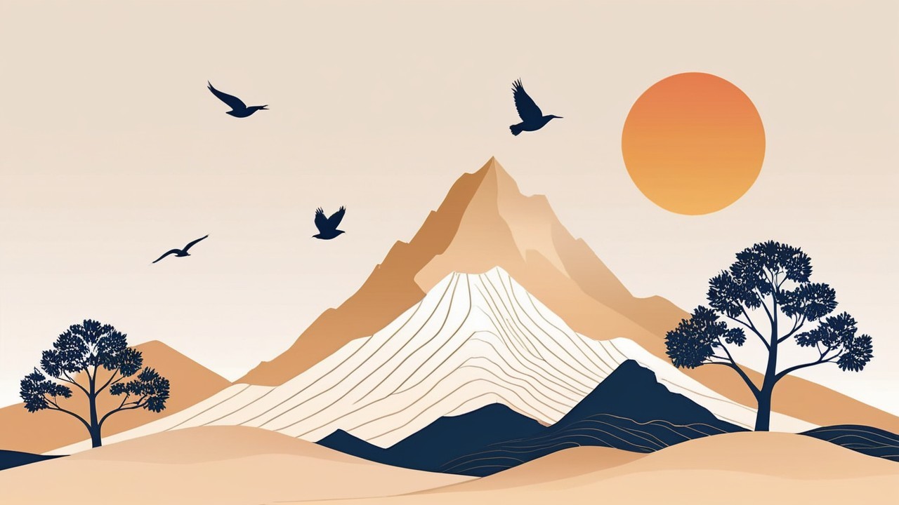 Mountain Landscape with Snow Caps and Gradient Sky