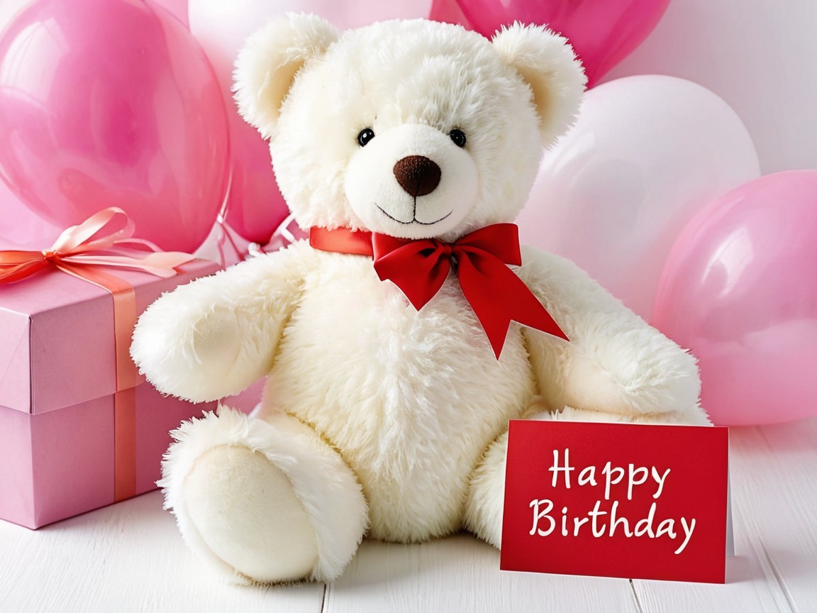 Teddy Bear with Balloons and Gift Box for Birthday