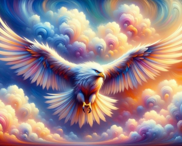 Majestic bird with colorful wings in vibrant sky