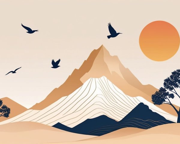 Mountain Landscape with Snow Caps and Gradient Sky